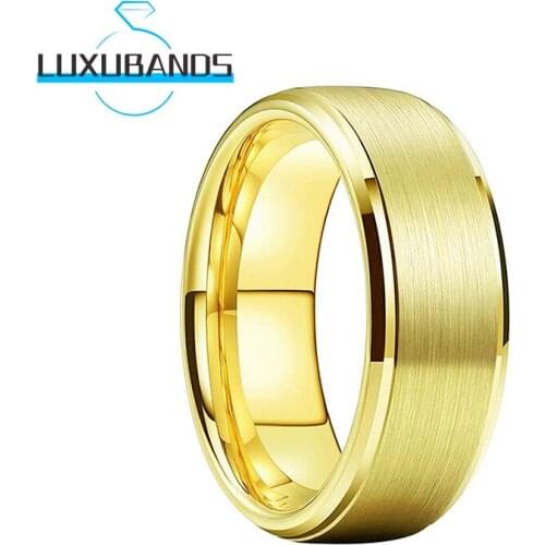 8MM Men Wemens Tungsten Wedding Rings Stepped Beveled Edges Gold Engagement Bands Brushed Finished Comfort Fit
