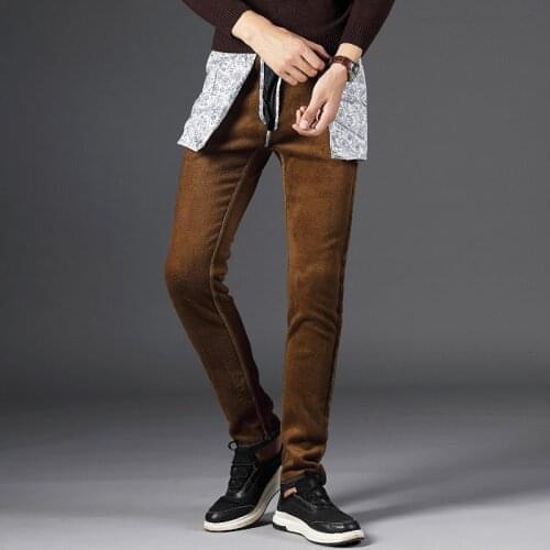 Men Warm Jeans Jeans Male Brand 2021 Winter New Fashion Casual High Quality Fleece Elastic Straight Thick Trousers Big Plus Size