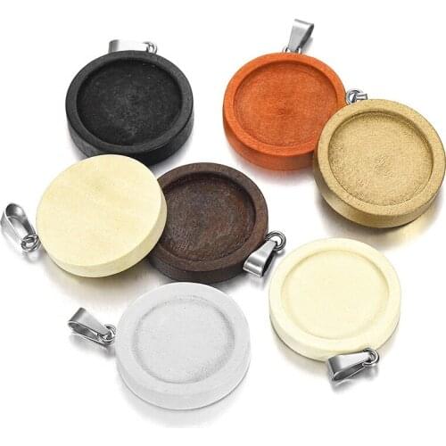 JUYA 10 Pendant Necklace DIY Jewelry Making Round Base 20/25/30mm Inner Diameter Wooden Craft Set Jewelry Accessories