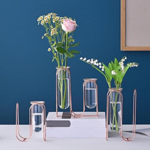 Glass Tube Vase Set Flower Pot Vase Planter Vases Simple Table Decor Nordic Style Metal Frame Test Tube Dry Flower Vase for Home