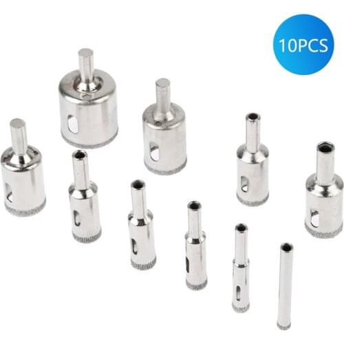 10pcs Diamond Coated Drill Bit Set Tile Marble Glass Ceramic Hole Saw Drilling Bits For Power Tools 6mm-30mm