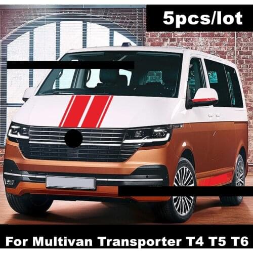 5pcs/lot Car Body Side Stripe Sticker Decal Stickers For Volkswagen VW Multivan Transporter T4 T5 T6