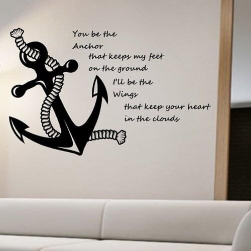 Nautical Quotes Wall Stickers Anchor Home Decorative Vinyl Wall Decals Adhesive Wall Art Stickers Living Room Bedroom Decoration