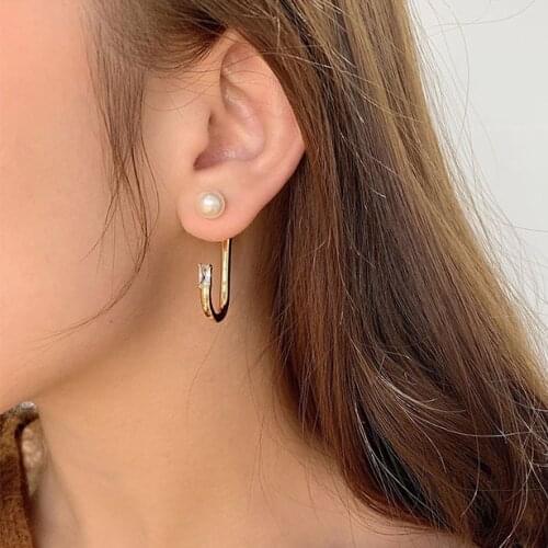 New Trendy Pearl Zircon Beads Inlaid Gold Stud Earrings For Women Korean Fashion Ear Jewelry Girl Gift