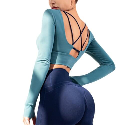 New type hollow-out beauty back shockproof collection high elasticity fitness long sleeve yoga top with chest pad Yoga tops