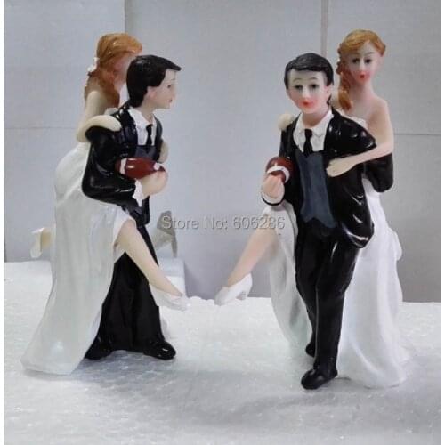 Wholesale 10PCS/LOT Rugby Bride and Groom Figurines Resin Cake Topper for Wedding Cake Stand Decorations