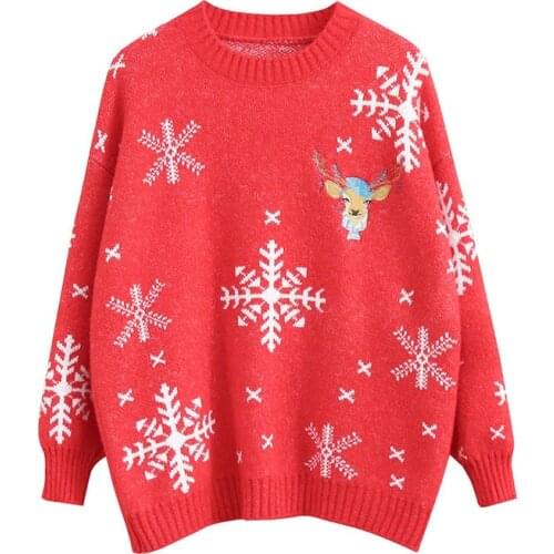 Deer Jumper 2021 Red Christmas Net Red Pullover Women Lazy Style Thicken And Loose Sweater