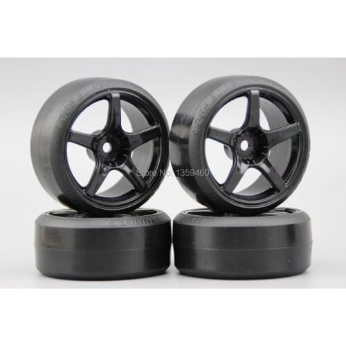 Pre-Glued 4pcs RC CS-R Drift Tires Tyre Wheel W5S3NK 3mm offset (Material Black) With Silencing Sponge For 1/10 drift Car