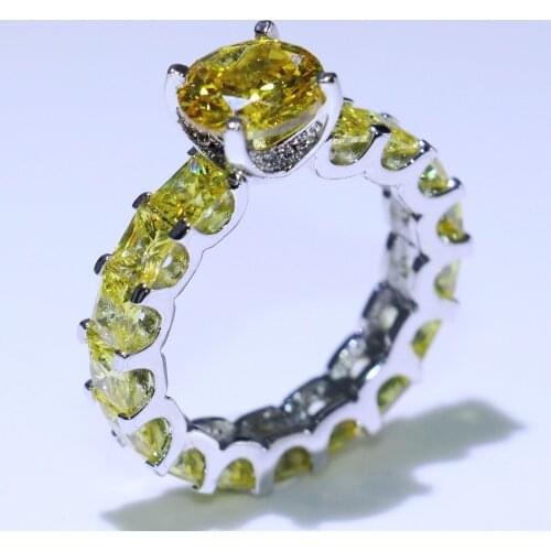 Rulalei New Arrival Deluxe Jewelry 925 Sterling Silver Yellow 5A Cubic Zirconia Women Wedding Engagement Band Ring for Lovers