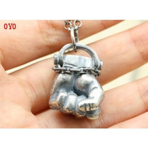 S925 sterling silver pendant personality retro fist pendant