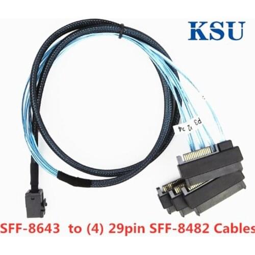 Sas sata cables SFF-8643 Internal Mini SAS HD to (4) 29pin SFF-8482 connectors with SAS 15pin Power Port 12GB/S Cable