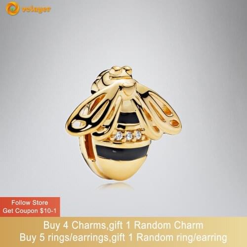 Volayer 925 Sterling Silver Bead Bee Clip Charm fit Original fit Original Pandora Bracelets for Women Jewelry Making Gift
