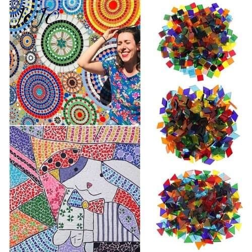 Glass Mirror Mosaic Tiles Diamond Transparent Mixed Color Glass for Mosaic Crafts Supplies DIY Handmade Puzzle Materials 50g/bag
