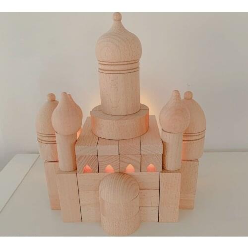 55pcs Solid Wood Castle Building Blocks Stacking Bricks Construction Toys Kit for Toddler Kids