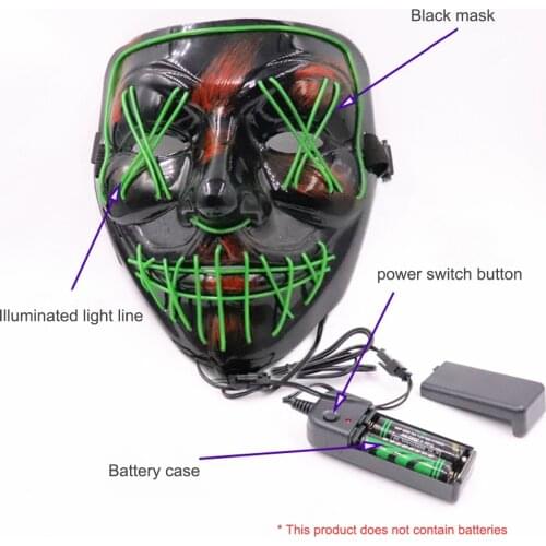 Led Mask Halloween Party Masque Masquerade Masks Neon Light Glow In The Dark Mascara Horror Glowing Masker 06