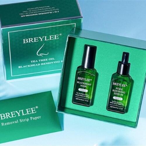 BREYLEE Tea Tree Blackhead Remover Serum Shrink Pores Essence Black Peeling Mask Oil-Control Face Sheet Mask Whitening Skin Care