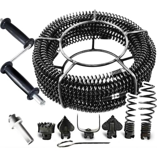 12M Household Drain Pipe Dredger Sewer Dredging Machine Extension Spring Set Compression Spring With Crank For 40-100MM Pipe