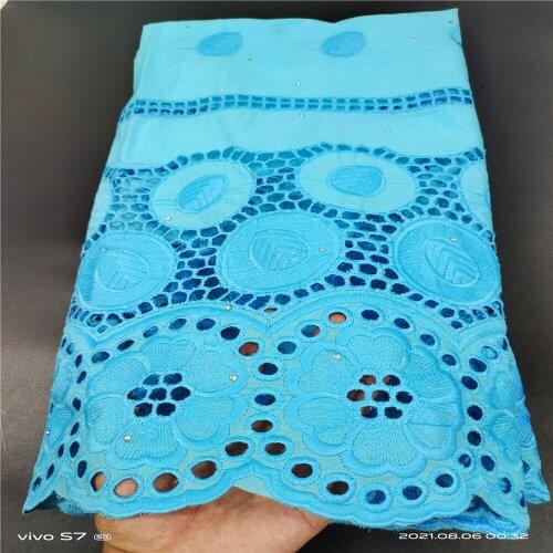 High Quality African Fabric Swiss Voile Lace Embroidered With Leaves Rhinestones Laces Fabrics Pure Cotton Laces For Dress TY142