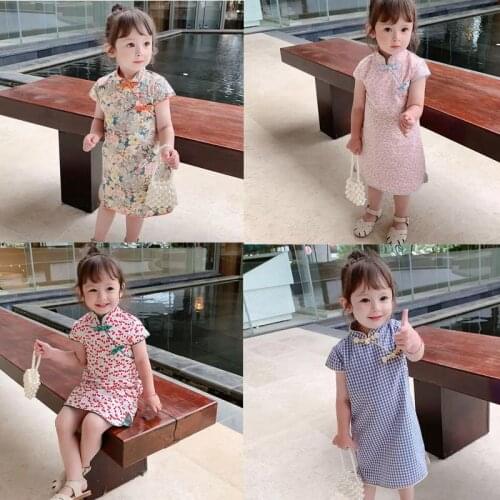 Girls skirt multi color buckle dress cheongsam summer dress new childrens wear