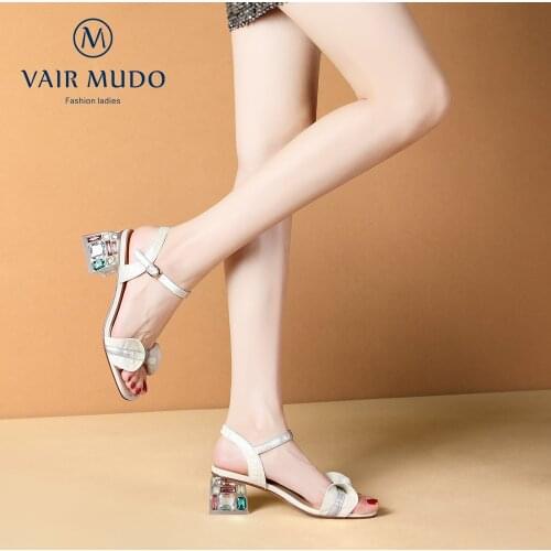 VAIR MUDO Women Sandals Shoes Fashion High Heels Genuine Leather Basic Buckle Strap Solid Summer New Style Comfortable LX69L