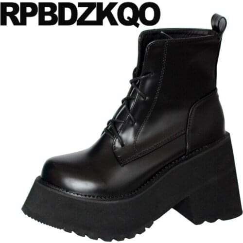 Shoes 2021 Black High Heel Waterproof Gothic Platform Boots Punk Women Round Toe Block Chunky Creepers Booties Harajuku Short