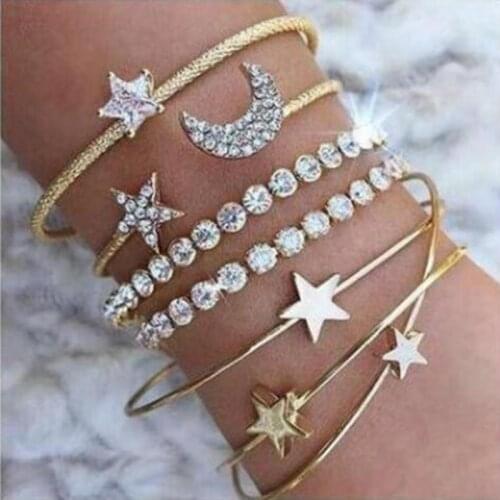 Meyfflin Punk Moon Star Crystal Bacelets & Bangles for Women Jewelry Fashion Gold Silver Color Cuff Bracelet Pulseiras Bijoux