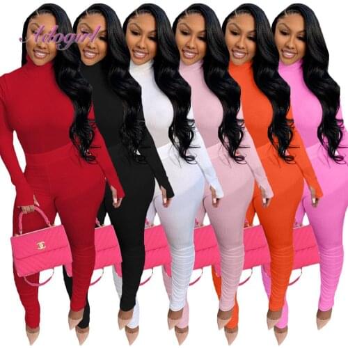 Autumn Two Piece Set Women casual Knitted Pleated long sleeve crop tops Joggers stacked Sweatpant Suit outfit tracksuit fitness