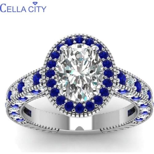 Cellacity Classic Silver 925 Ring for Women Luxury Jewelry with Gemstones Oval shaped Zircon Sapphire Female Party Rings Gift
