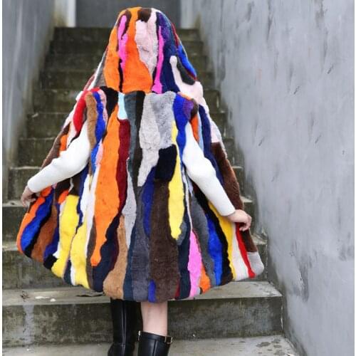 NEW real genuine natural kids rex rabbit fur vest with hood child fashion multicolor fur gilet girls jacket custom adult size