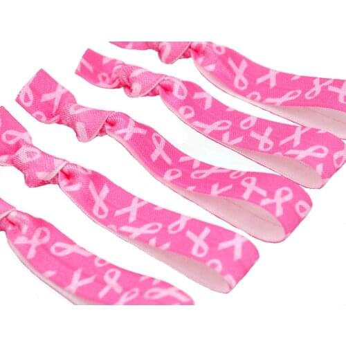 50 Pieces Hair Ties 5/8" Breast Cancer Awareness Printed FOE Elastic Hair Band Pink Ribbon Bracelet Girls Ponytail Holder