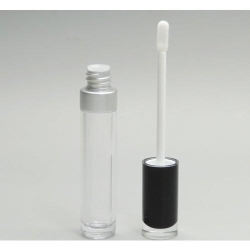 100Pcs/Lot, 8ml AS Clear Lipgloss Bottle/Tube/Container Packing With Black Cap Round Shape With Silver Ring