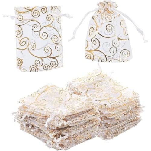 100Pcs/lot Organza Gifts Bags Christmas Candy Bags Party Wedding Favors Packaging Pouch Party Decor Supplies Mesh Favor Bags