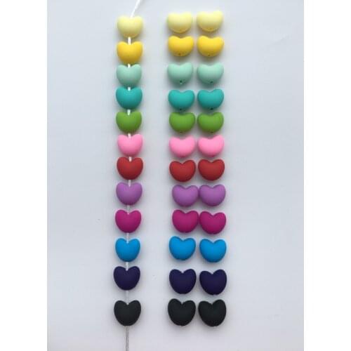 12MM 100PCS Colorful Silicone Heart Shape Bead DIY Chew Beads Pacifier Chain Necklace Baby Teether Nippler BPA Free Food Safety