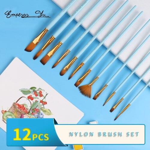 12pcs Nylon Hair Wooden Handle Watercolor Paint Brush Pen Set DIY Oil Acrylic Painting Art Paint Brushes Dropship