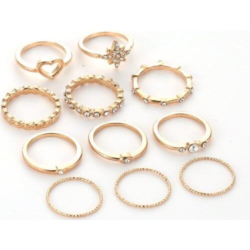 2 Kinds Creative Starry Bling Crystal Moon Shape Golden Eleven pcs/set & Eight pcs/Set Midi Rings For Women