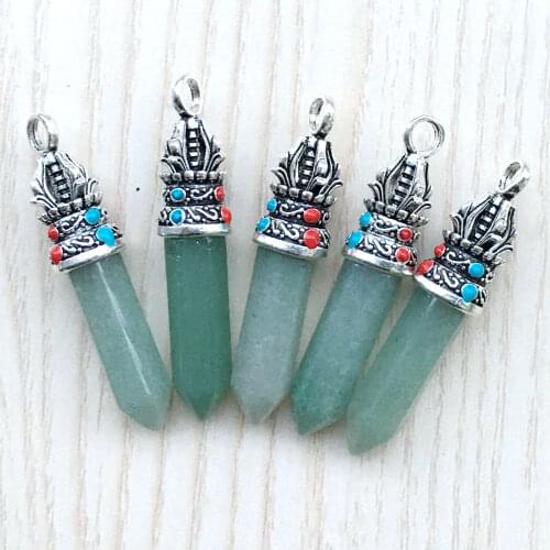 24 pcs/lot Assorted Natural Stone Quartz Pillar Point Pendant Bullet Charms Jewelry 8*50mm Charka Energy Pendulum For Wholesale