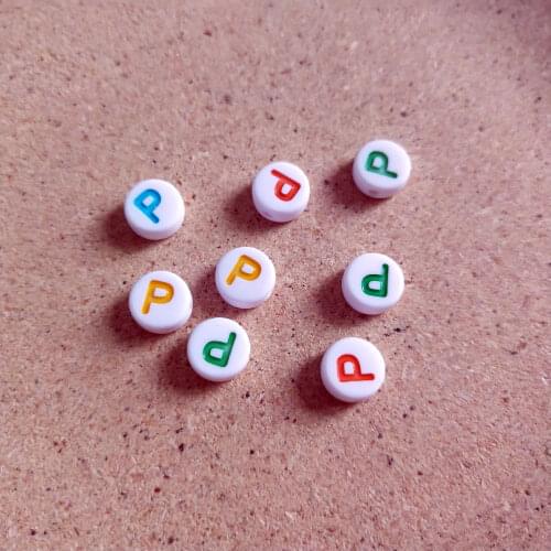4*7MM Coin Flat Round Shape Letter Acrylic Beads Colorful Single Initial P Printing Alphabet Jewelry Beading Material 3600PCS