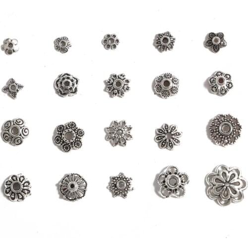 50pcs 6-14mm Tibetan Antique Silver Color Beads End Caps Flower Bead Caps For Jewelry Making DIY Charm Jewelry Findings