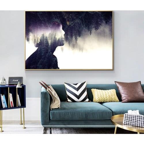 Abstract Forest With Women Oil Painting on Canvas Poster Print Wall Artbuilding Pictures for Living Room Home Decor
