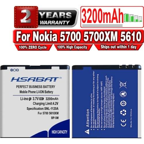 HSABAT BP-5M 3200mAh Battery for Nokia 5700 5700XM 5610 5610XM 6110n 6220c 8600 7390 6500s