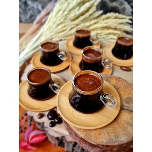Bamboo Dish Borosilicate Glass 6'lı Coffee Set