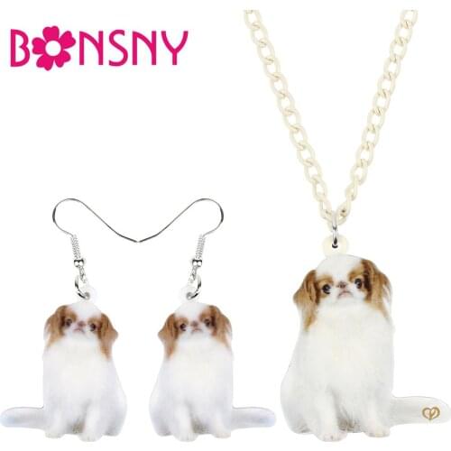 Bonsny Acrylic Sweet Japanese Chin Dog Necklace Earrings Jewelry Sets Fahion Anime Pet Girls Teens Charms Party Gift Decoration