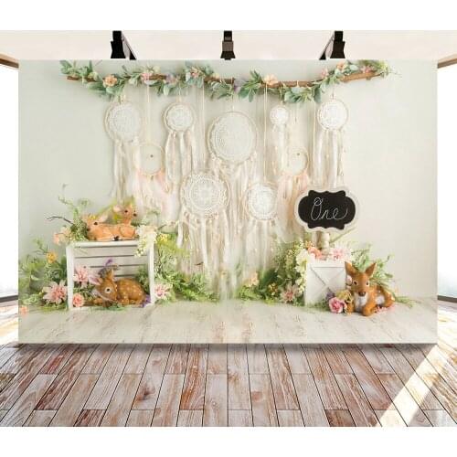 Dream Catcher Bouquet Fawn Backdrops Photo Background Decorations for Kids Birthday Party Photography Photocall