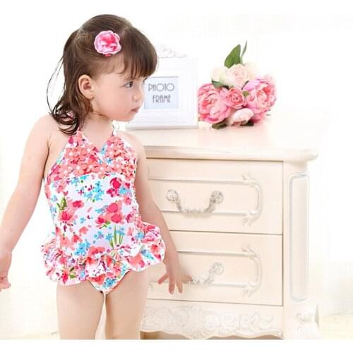High grade children swimsuit baby girl cute printed floral Siamese skirt - style small swimsuit flowers swimsuit 1-8y