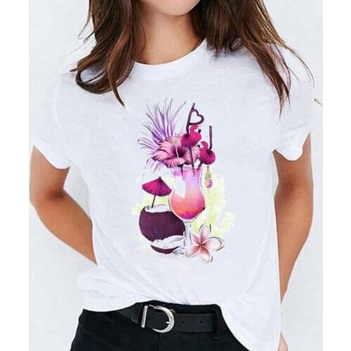 T Shirt for Women Beach Drink Watercolor Fashion Style Cute 90s Ladies Print Lady T-shirts Top Womens Stylish Ladies Tee T-Shirt