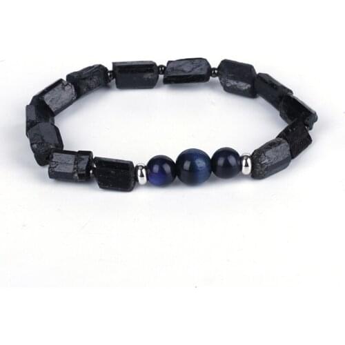 Healing Natutal Rough Black Tourmaline Dark Blue Lapis Lazuli Stone Bead Charm Unisex Energy Bracelet For Man Women 2020 Gift