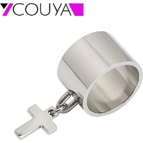COUYA Trendy Cross Charm Pendant Rings Stainless Steel Wedding Party Finger Ring for Women Female Bijoux Fashion Jewelry