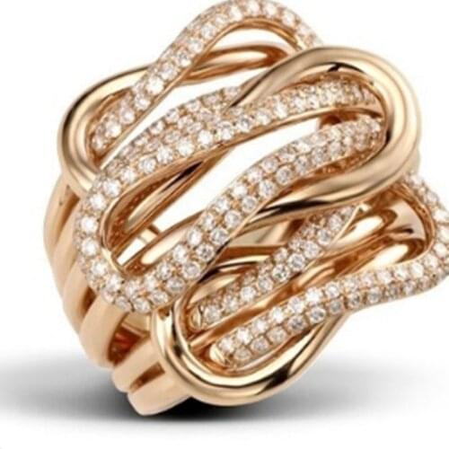 Wholesale Ladies New Fashion Rose Gold Ladies Ring Runway-shaped Crystal Zirconia Ring Creative Female Ring for Women Party