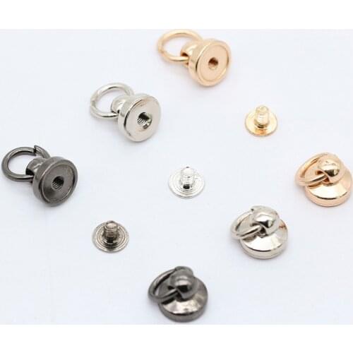 20p 9.5mm Gold Nickel Hematite Solid Metal Button O Ring Round Head Stud Screwback Leather Craft Bag Chicago Screw Nail Rivet