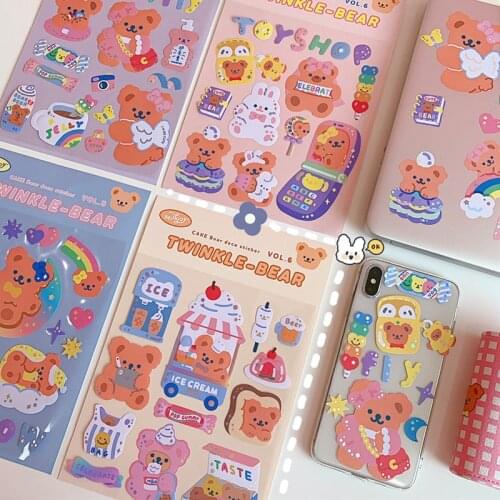 Lovely Twinkle Bear Stickers Scrapbooking Decorative Sticker Korean DIY Diary Album Stick Label Kawaii Stationery